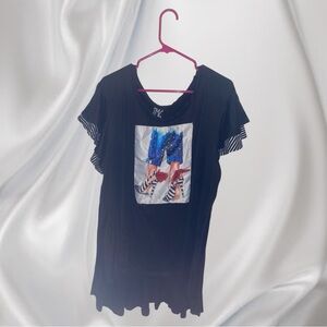 TMC Black Graphic Tee with Ruffle Sleeves